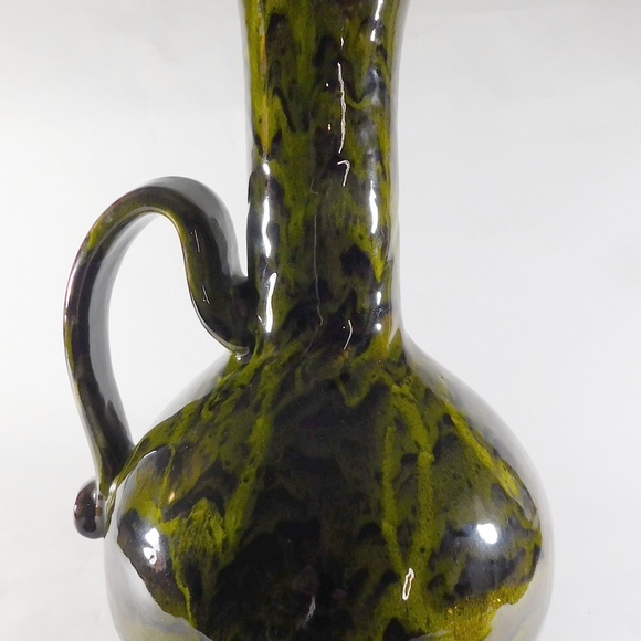 Vintage 15 Inch Tall Swirl Glaze Dipped Pot Belly Hand Thrown - Picture 6 of 15